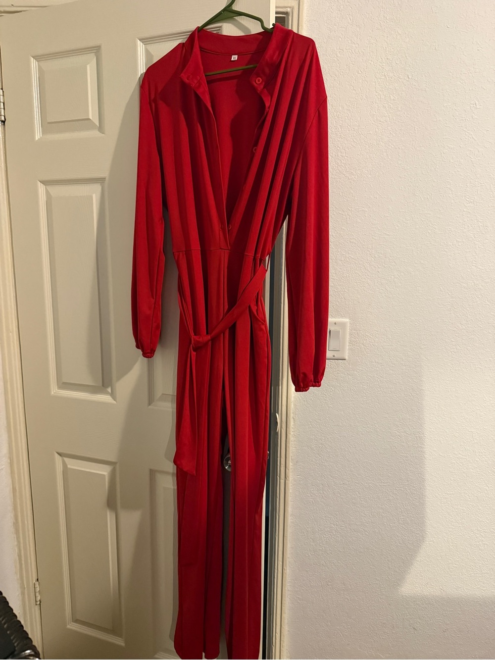 Amazon Red Long Sleeve Jumpsuit Romper with Waist Tie